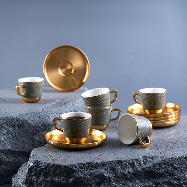 Turkish  Coffee Set 12Pcs From Majlis - Grey