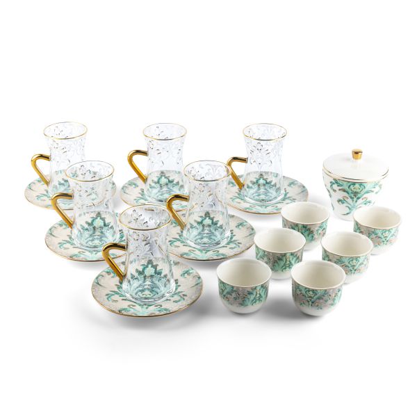 Tea And Arabic Coffee Set 19Pcs From Harir - Green