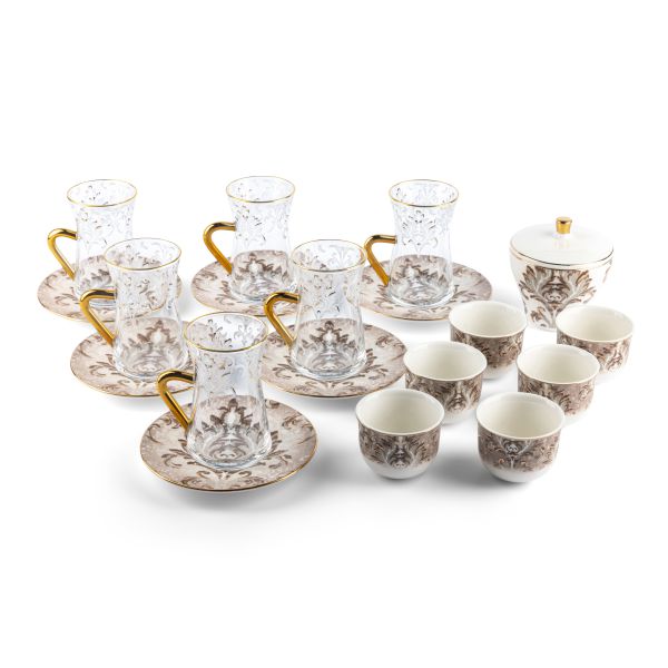 Tea And Arabic Coffee Set 19Pcs From Harir - Brown