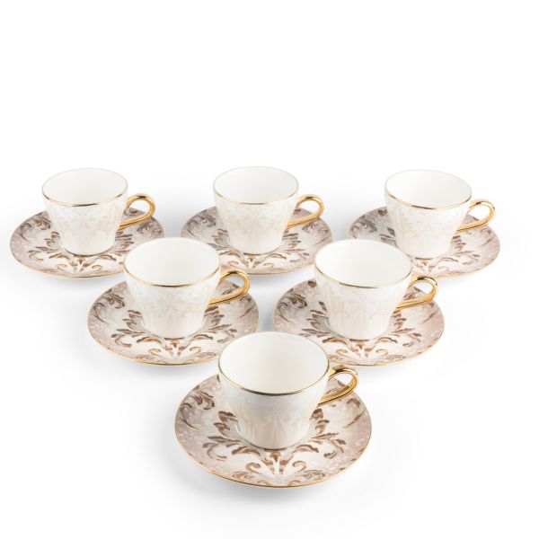 Tea Porcelain Set 12 Pcs From Harir -Brown