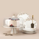 8pcs cake set ( 1big plate w foot n cover  6 small plate 1 ss cake server) - beige+gold   