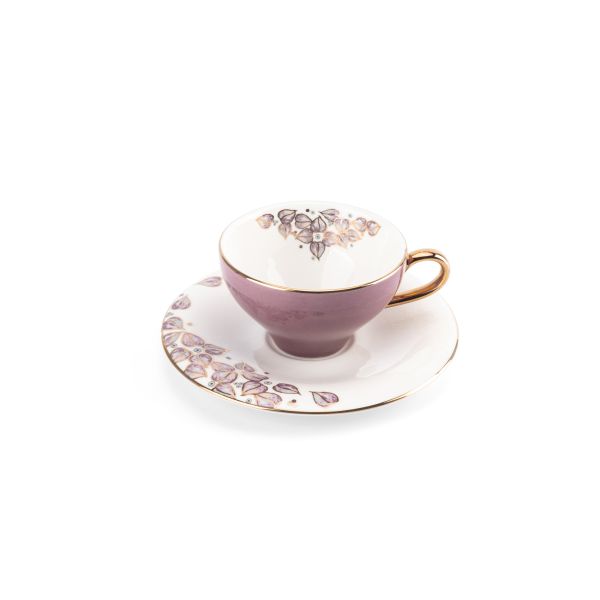 6cup 6 saucer 80CC - white saucer purple cup+gold   