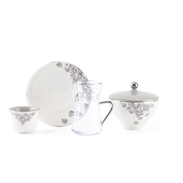 19pcs tea set ( 6 glass 6saucer 6 cawa 1 sugor) - grey + silver   