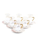 6 glass  6 saucer - pink w gold   