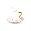 6 glass  6 saucer - pink w gold   