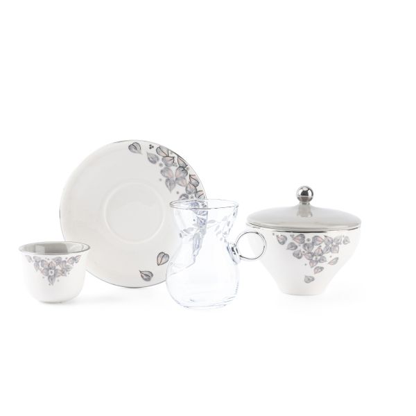 19pcs tea set ( 6 glass 6saucer 6 cawa 1 sugor) - Grey w silver   