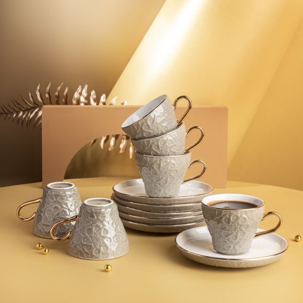 Turkish  Coffee Set 12Pcs From Crown - Grey