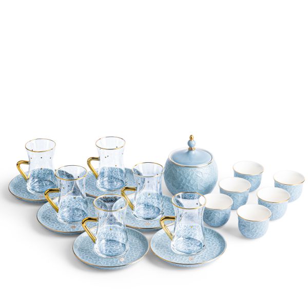 Tea And Arabic Coffee Set 19Pcs From Crown - Blue