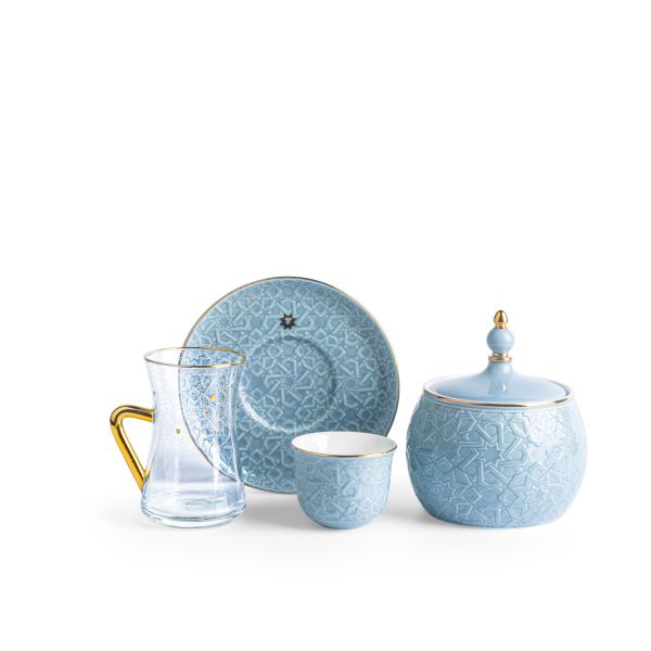 Tea And Arabic Coffee Set 19Pcs From Crown - Blue