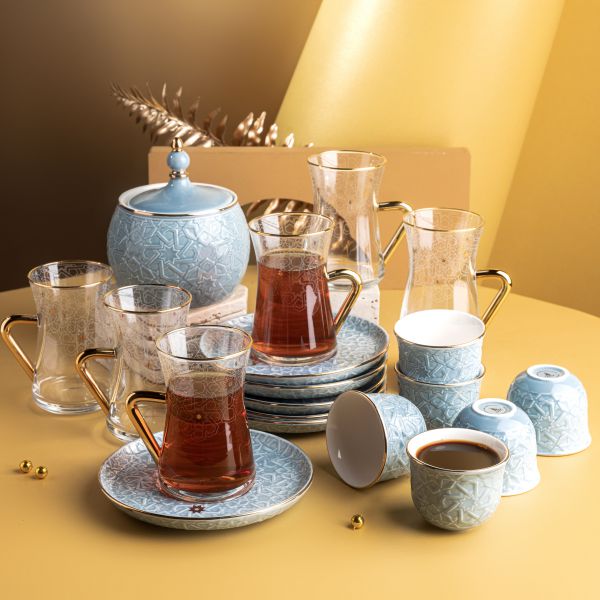 Tea And Arabic Coffee Set 19Pcs From Crown - Blue