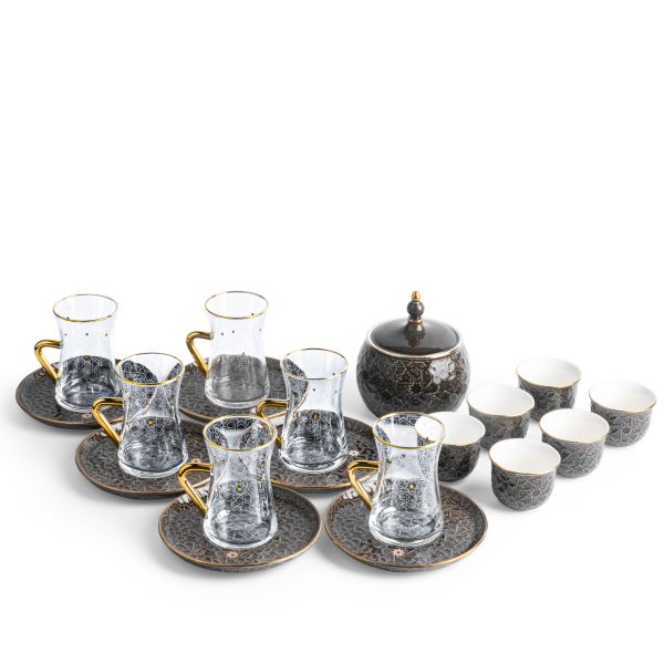 Tea And Arabic Coffee Set 19Pcs From Crown - Black