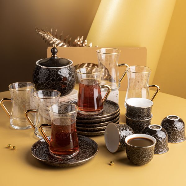 Tea And Arabic Coffee Set 19Pcs From Crown - Black