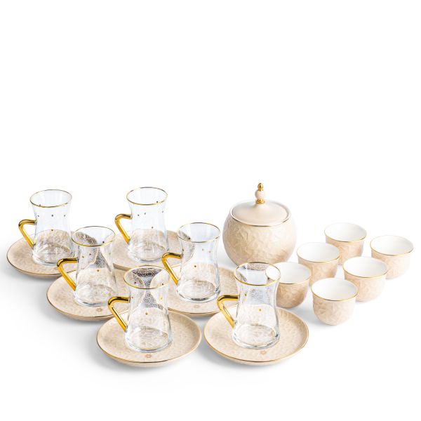 Tea And Arabic Coffee Set 19Pcs From Crown - Beige