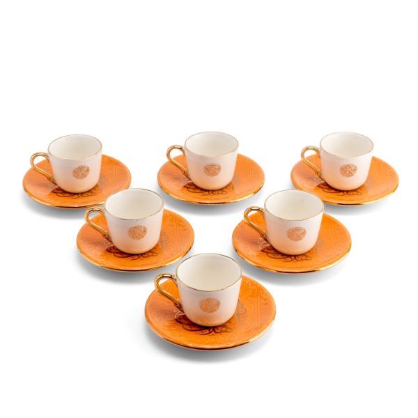 Turkish  Coffee Set 12Pcs From Zuwar - Orange