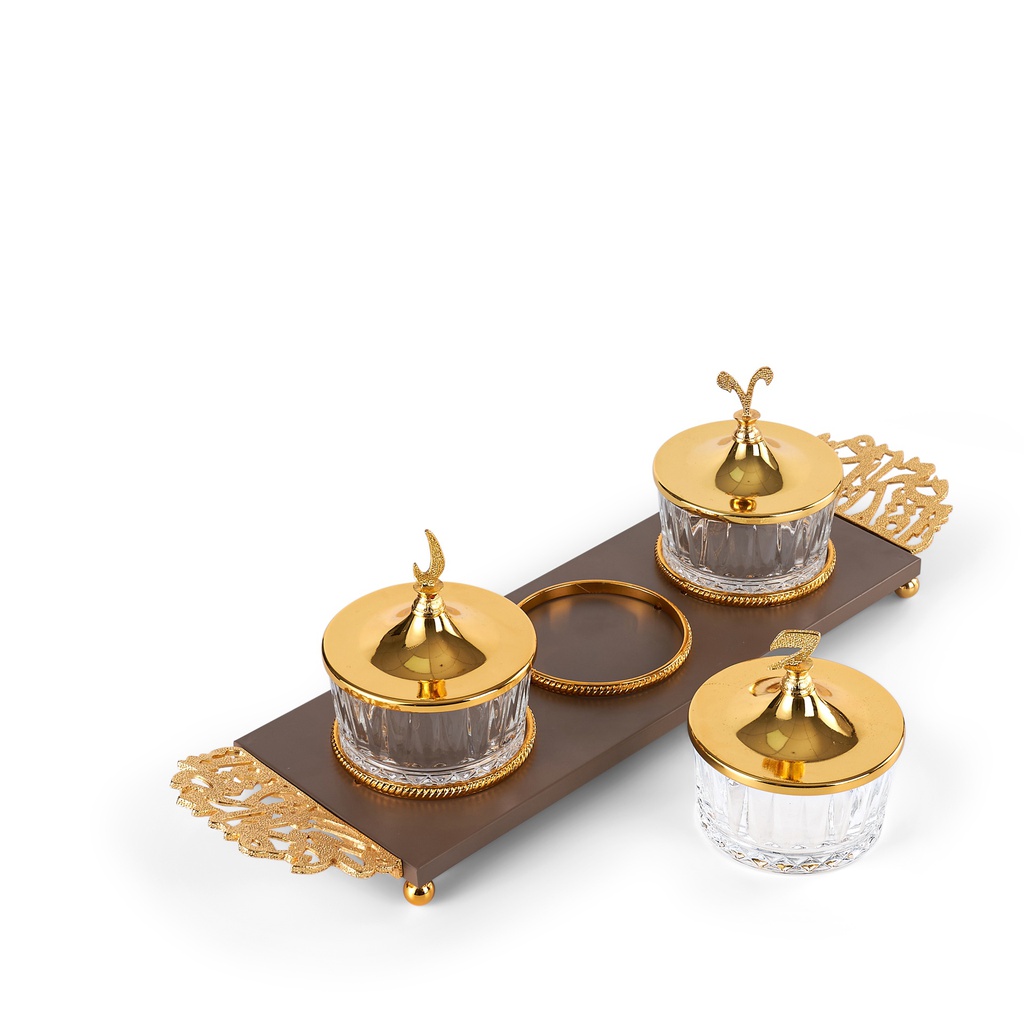 Dessert Serving Set Of 3 Bowls With Tray From Zuwar - Brown